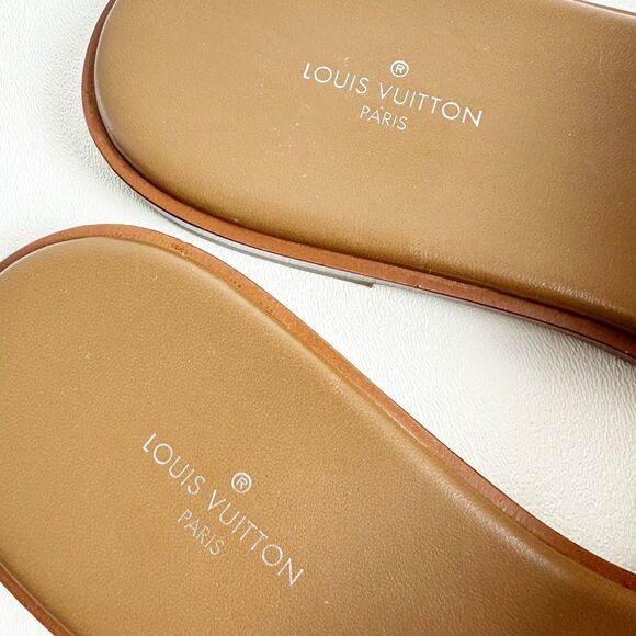 LOUIS VUITTON Lock It Mink Fur Brown Slide Sandal 37 US 7 Mules Logo Flat Mule - Picture 6 of 14